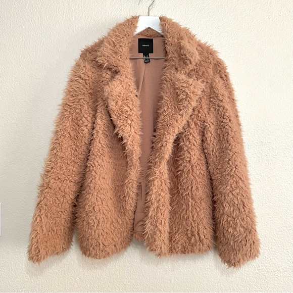 Forever 21 Camel Tan Open Front Collared Faux Fur Teddy Coat - Picture 2 of 8